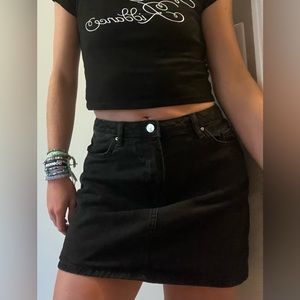 low rise black denim skirt